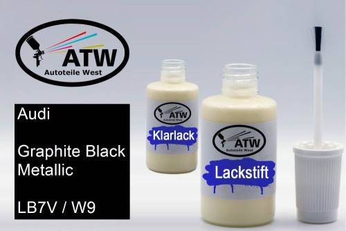 Audi, Graphite Black Metallic, LB7V / W9: 20ml Lackstift + 20ml Klarlack - Set, von ATW Autoteile West.